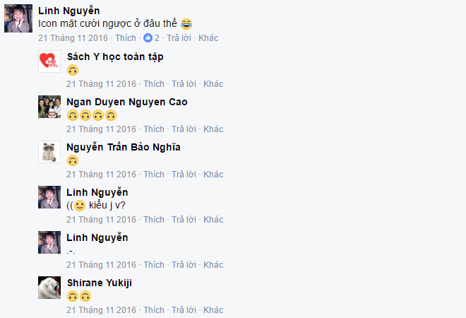 Gõ chèn icon mặt cười ngược trên Facebook