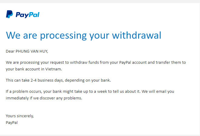 Rút tiền paypal về bank mất mầy ngày