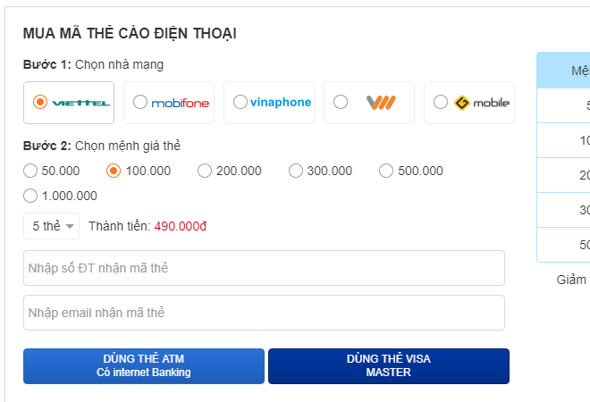 Mua thẻ cào điện thoại online giá rẻ