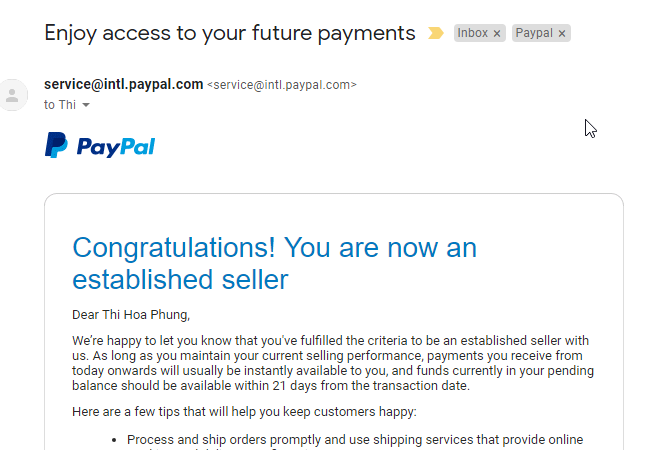 Nuôi account paypal lên established seller