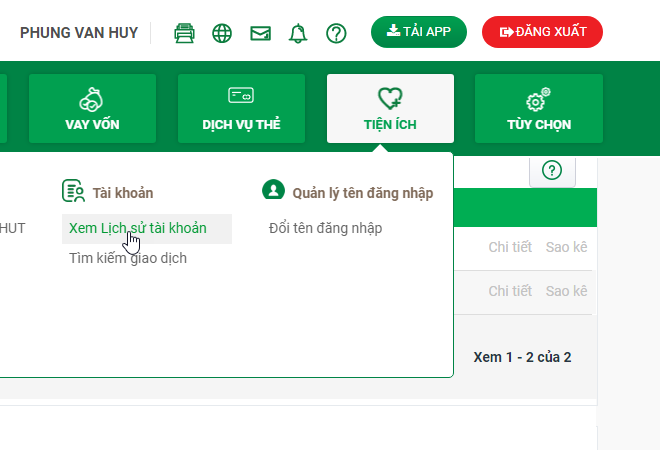 Xem lịch sử giao dịch vpbank trên web